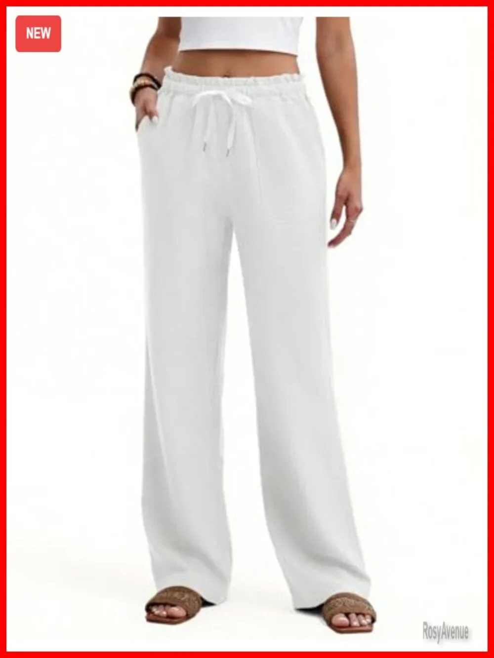 Women Summer Flowy Wide Leg Pants Palazzo Boho High Waisted Drawstring with